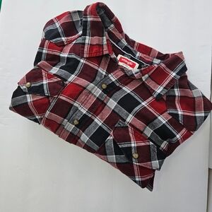 Men's Wrangler Big & Tall Pearl Snap Flannel Shirt - Red & Black Plaid - 2XL -